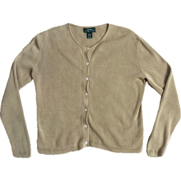 LAUREN RALPH LAUREN 100% Silk Ribbed Knit Cardigan Size L Old Money Quiet Luxury - Picture 6 of 11